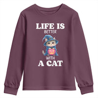 Halloween Kitty Youth Sweatshirt Cute Life Is Better With A Cat - Wonder Print Shop