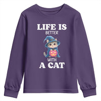 Halloween Kitty Youth Sweatshirt Cute Life Is Better With A Cat - Wonder Print Shop