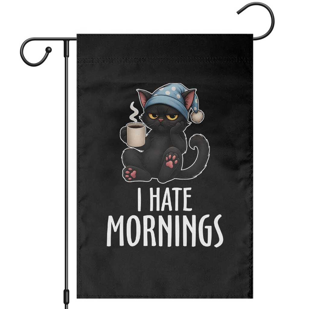 Funny I Hate Mornings Garden Flag Cute Lazy Cat Drink Coffee - Wonder Print Shop