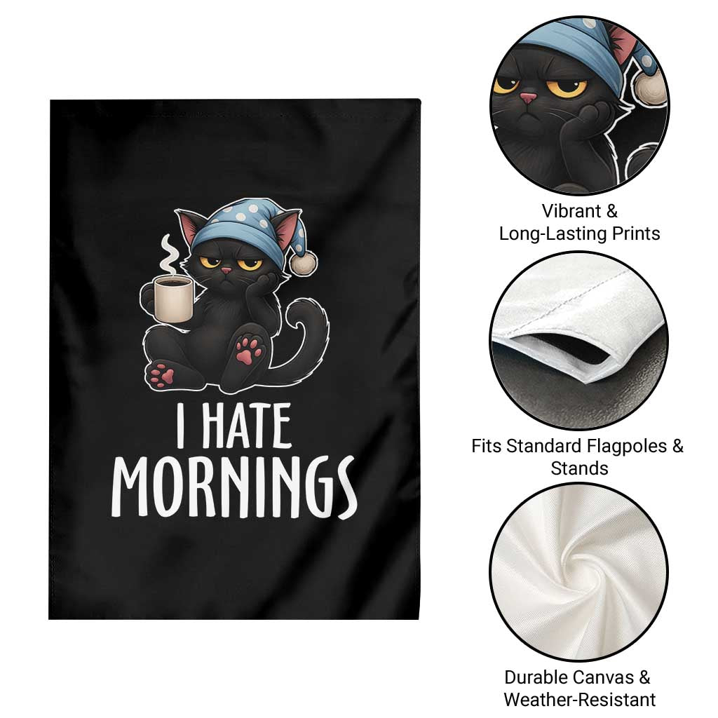 Funny I Hate Mornings Garden Flag Cute Lazy Cat Drink Coffee - Wonder Print Shop