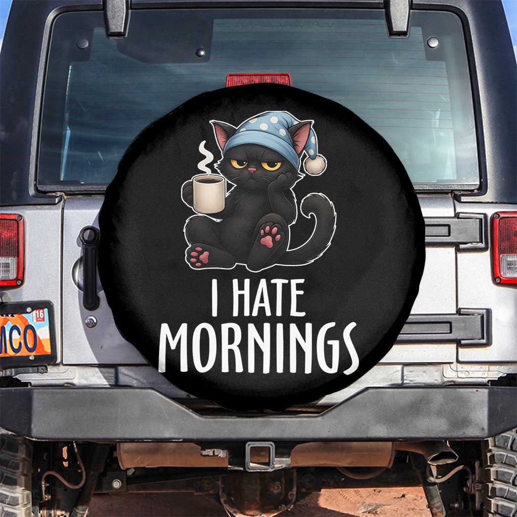 Funny I Hate Mornings Spare Tire Cover Cute Lazy Cat Drink Coffee - Wonder Print Shop