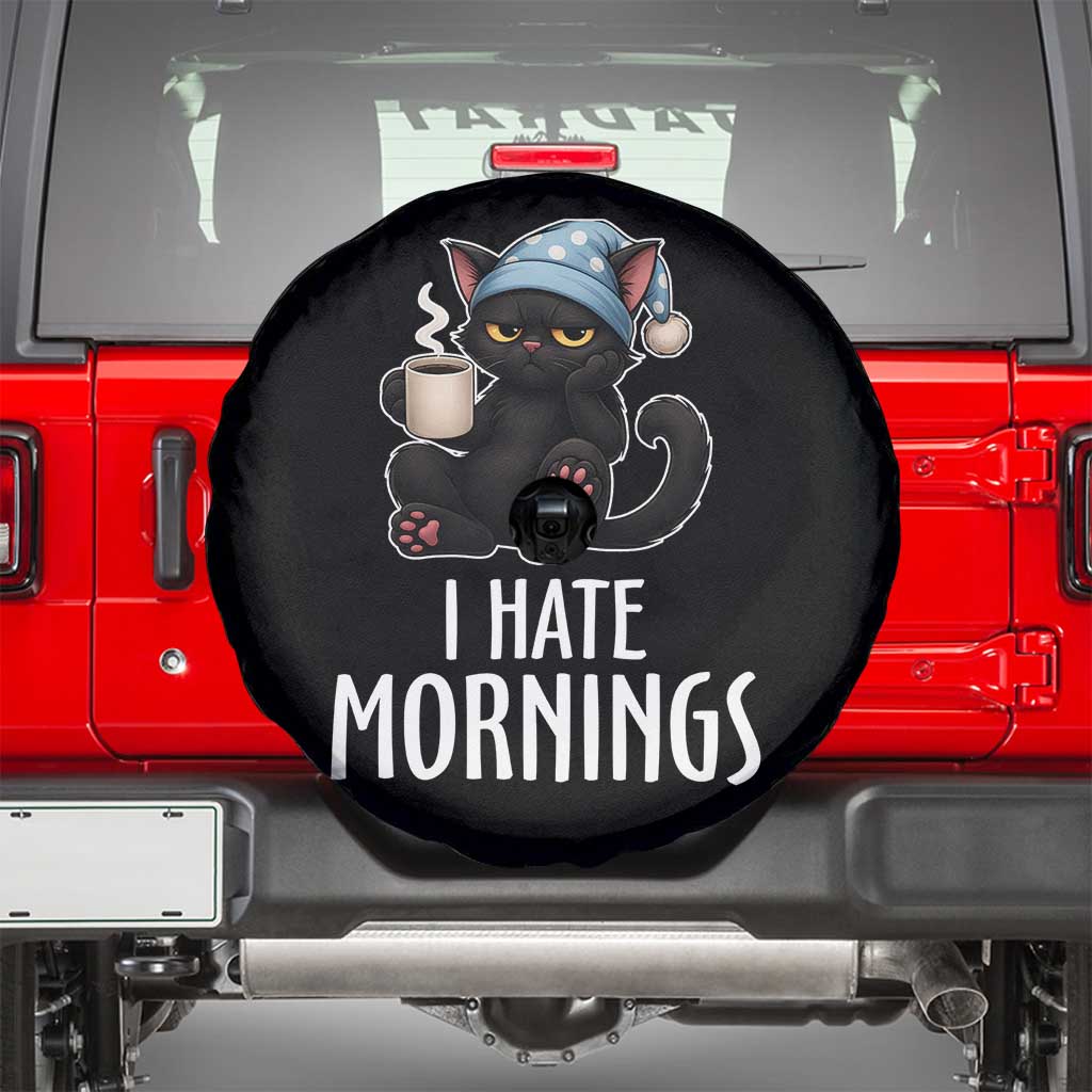 Funny I Hate Mornings Spare Tire Cover Cute Lazy Cat Drink Coffee - Wonder Print Shop