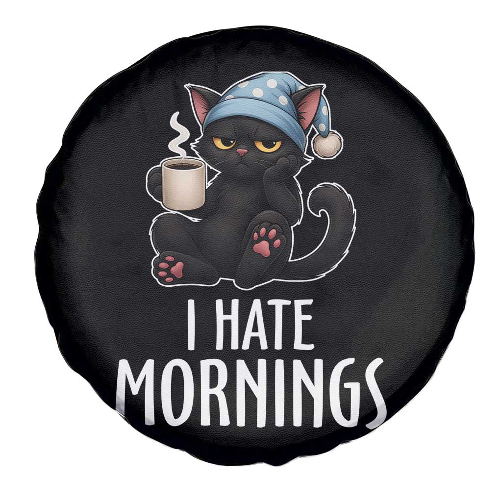 Funny I Hate Mornings Spare Tire Cover Cute Lazy Cat Drink Coffee - Wonder Print Shop