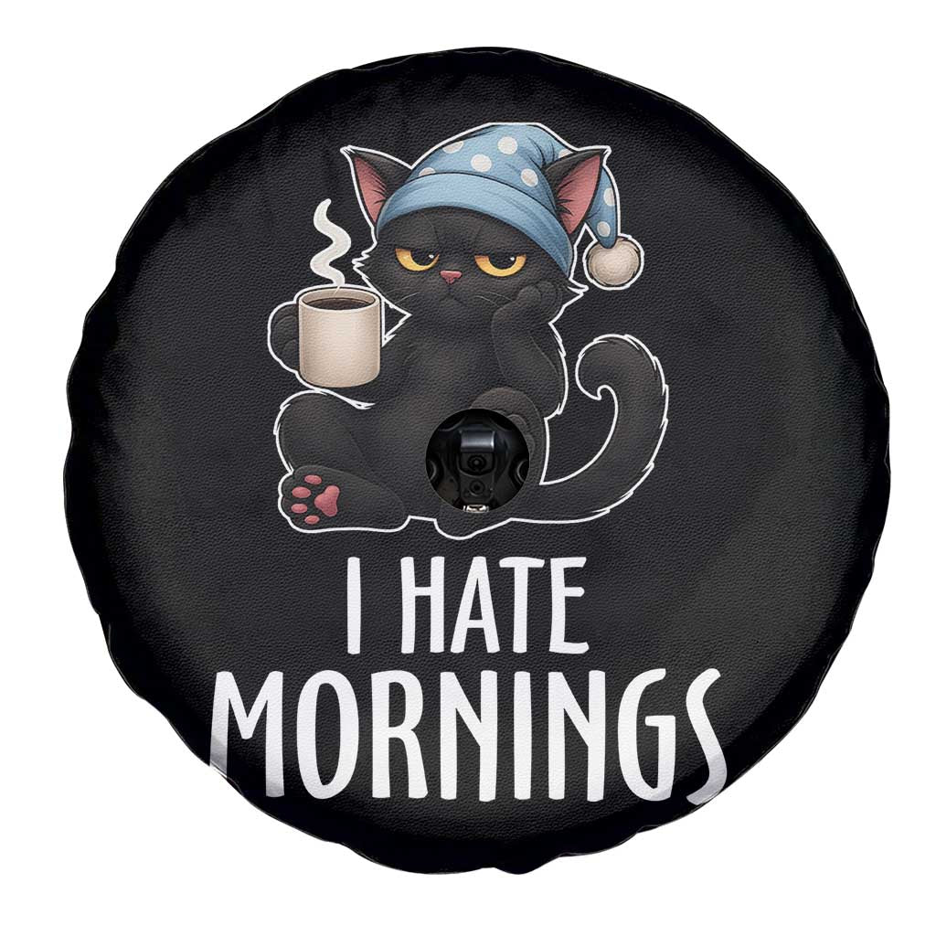 Funny I Hate Mornings Spare Tire Cover Cute Lazy Cat Drink Coffee - Wonder Print Shop