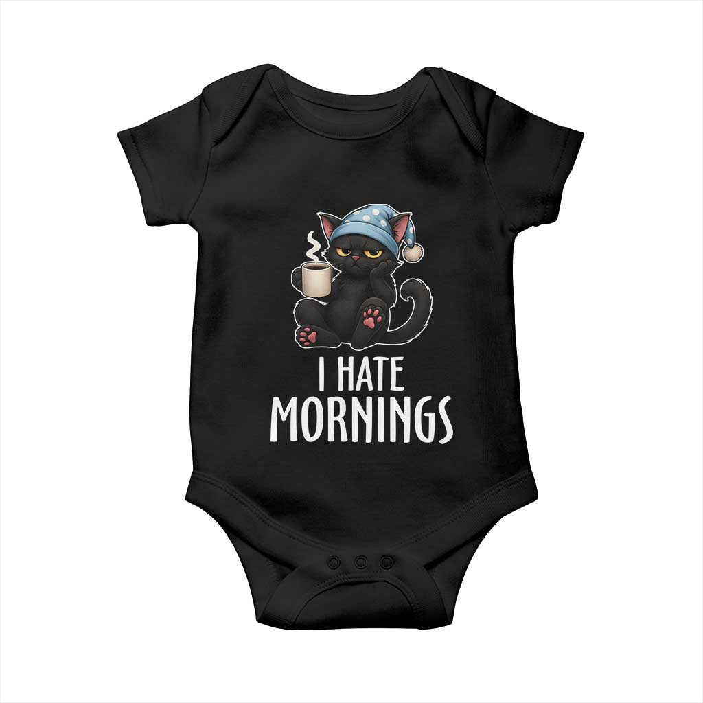 Funny I Hate Mornings Baby Onesie Cute Lazy Cat Drink Coffee - Wonder Print Shop