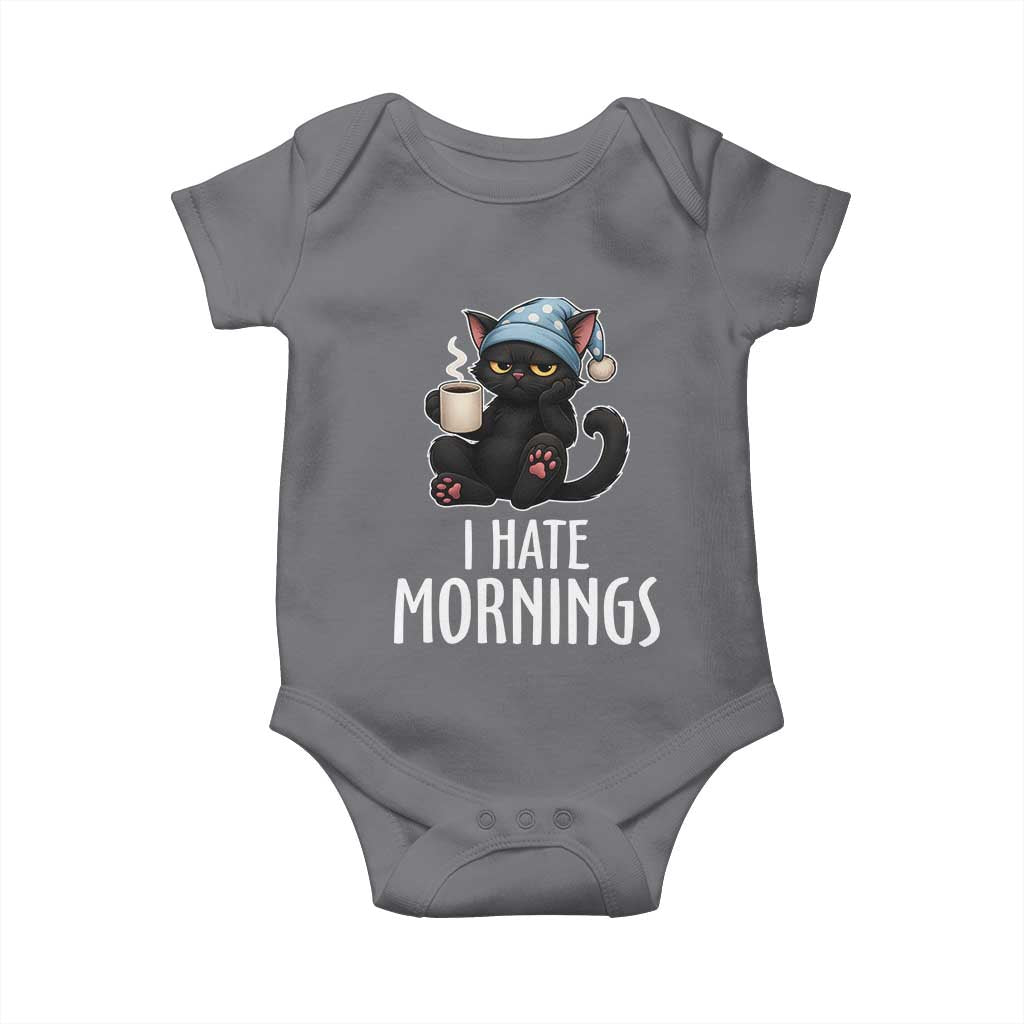 Funny I Hate Mornings Baby Onesie Cute Lazy Cat Drink Coffee - Wonder Print Shop