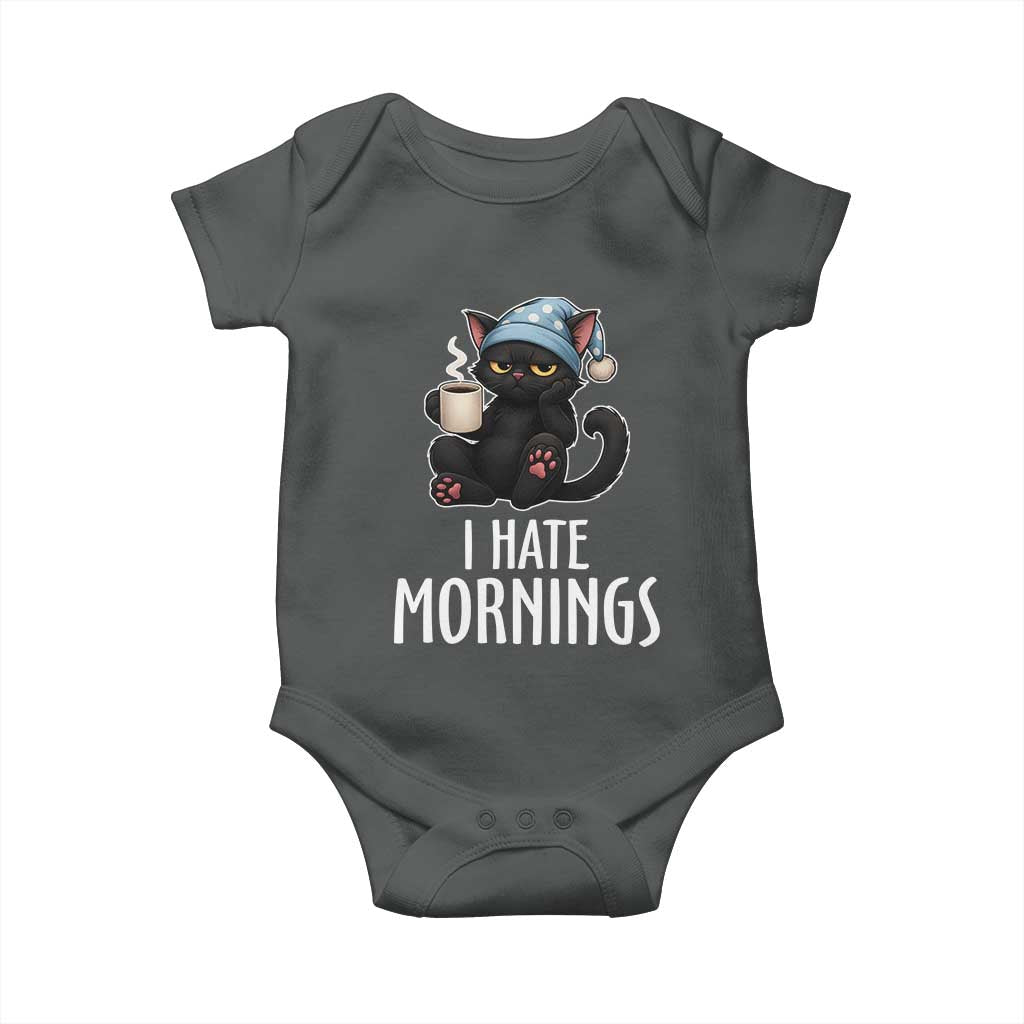 Funny I Hate Mornings Baby Onesie Cute Lazy Cat Drink Coffee - Wonder Print Shop