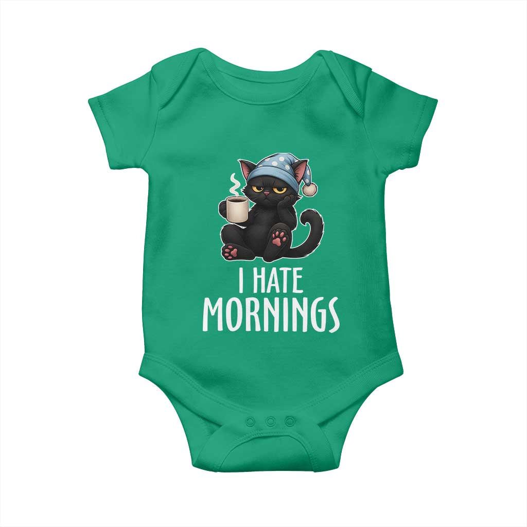 Funny I Hate Mornings Baby Onesie Cute Lazy Cat Drink Coffee - Wonder Print Shop