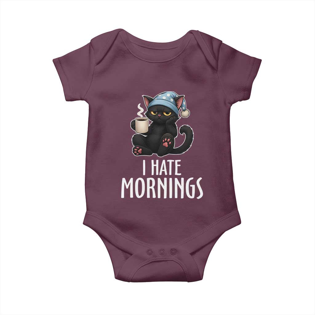 Funny I Hate Mornings Baby Onesie Cute Lazy Cat Drink Coffee - Wonder Print Shop