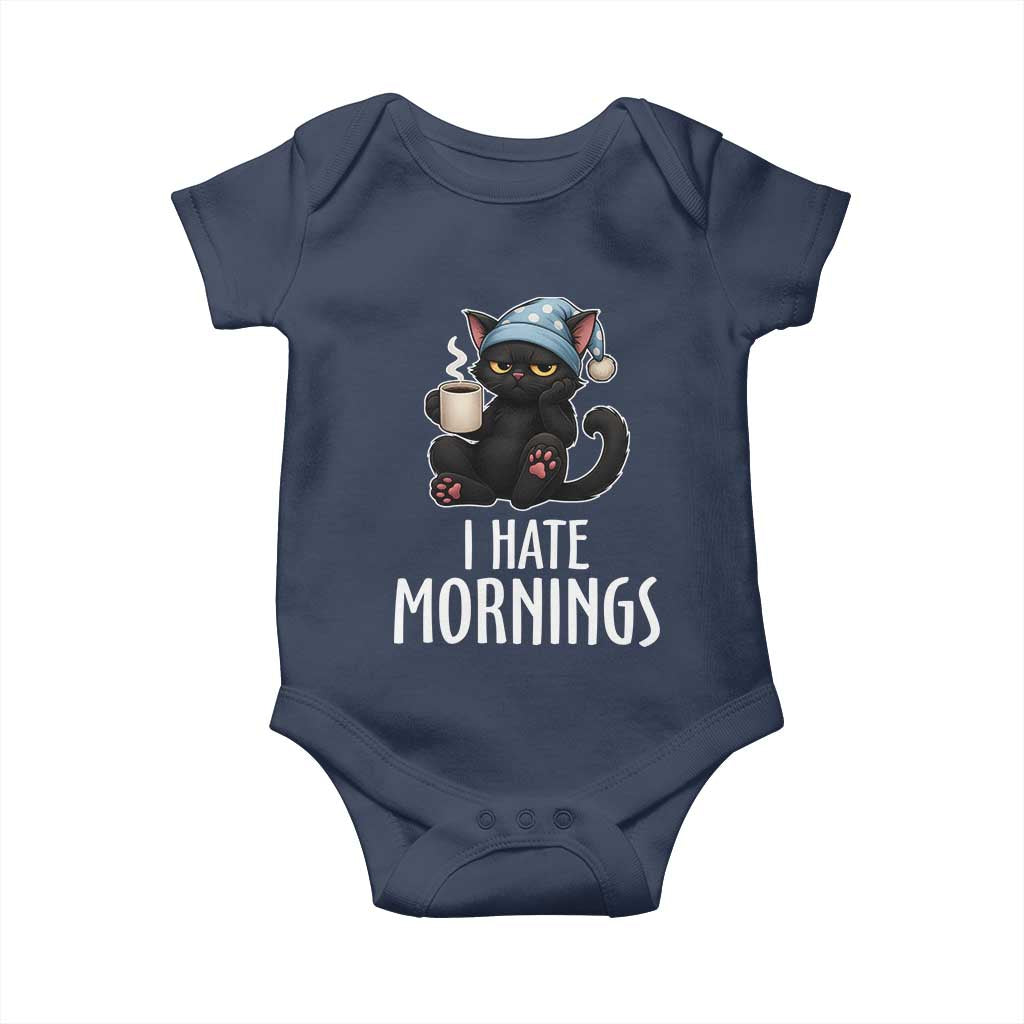 Funny I Hate Mornings Baby Onesie Cute Lazy Cat Drink Coffee - Wonder Print Shop