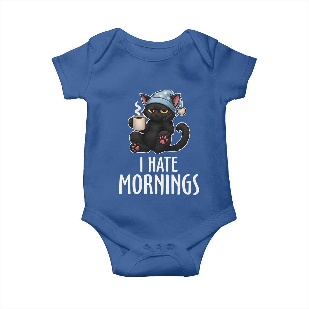 Funny I Hate Mornings Baby Onesie Cute Lazy Cat Drink Coffee - Wonder Print Shop