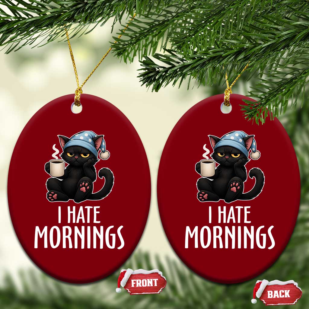 Funny I Hate Mornings Ceramic Ornament Cute Lazy Cat Drink Coffee - Wonder Print Shop