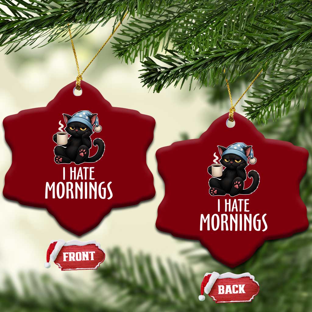 Funny I Hate Mornings Ceramic Ornament Cute Lazy Cat Drink Coffee - Wonder Print Shop