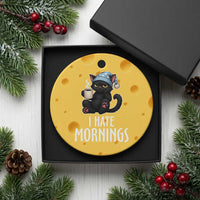 Funny I Hate Mornings Ceramic Ornament Cute Lazy Cat Drink Coffee - Wonder Print Shop