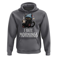 Funny I Hate Mornings Hoodie Cute Lazy Cat Drink Coffee - Wonder Print Shop
