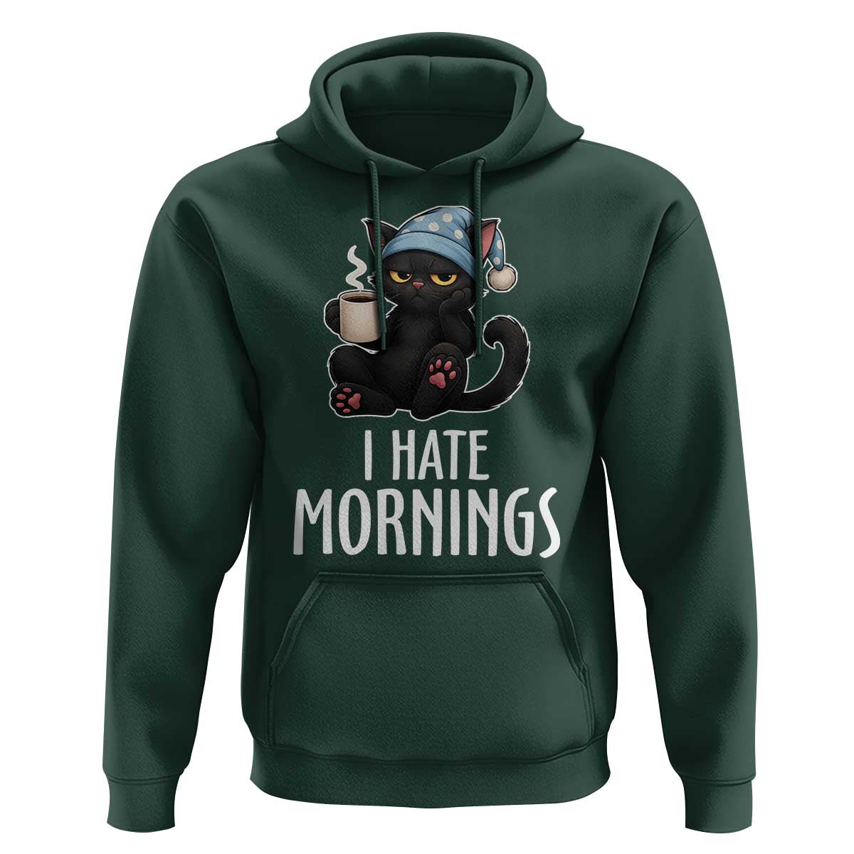 Funny I Hate Mornings Hoodie Cute Lazy Cat Drink Coffee - Wonder Print Shop