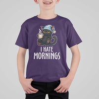 Funny I Hate Mornings T Shirt For Kid Cute Lazy Cat Drink Coffee - Wonder Print Shop