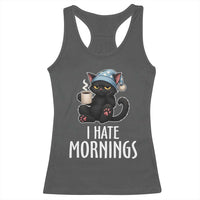 Funny I Hate Mornings Racerback Tank Top Cute Lazy Cat Drink Coffee - Wonder Print Shop