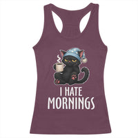 Funny I Hate Mornings Racerback Tank Top Cute Lazy Cat Drink Coffee - Wonder Print Shop