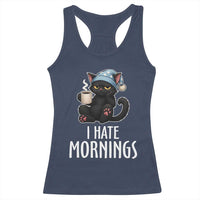 Funny I Hate Mornings Racerback Tank Top Cute Lazy Cat Drink Coffee - Wonder Print Shop