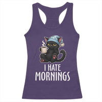 Funny I Hate Mornings Racerback Tank Top Cute Lazy Cat Drink Coffee - Wonder Print Shop