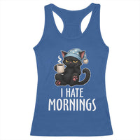 Funny I Hate Mornings Racerback Tank Top Cute Lazy Cat Drink Coffee - Wonder Print Shop