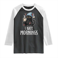 Funny I Hate Mornings Raglan Shirt Cute Lazy Cat Drink Coffee - Wonder Print Shop