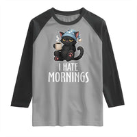Funny I Hate Mornings Raglan Shirt Cute Lazy Cat Drink Coffee - Wonder Print Shop