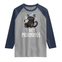 Funny I Hate Mornings Raglan Shirt Cute Lazy Cat Drink Coffee - Wonder Print Shop