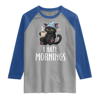 Funny I Hate Mornings Raglan Shirt Cute Lazy Cat Drink Coffee - Wonder Print Shop