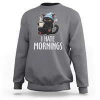 Funny I Hate Mornings Sweatshirt Cute Lazy Cat Drink Coffee - Wonder Print Shop