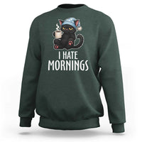 Funny I Hate Mornings Sweatshirt Cute Lazy Cat Drink Coffee - Wonder Print Shop
