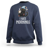 Funny I Hate Mornings Sweatshirt Cute Lazy Cat Drink Coffee - Wonder Print Shop
