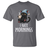 Funny I Hate Mornings T Shirt Cute Lazy Cat Drink Coffee - Wonder Print Shop