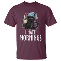 Funny I Hate Mornings T Shirt Cute Lazy Cat Drink Coffee - Wonder Print Shop