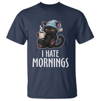 Funny I Hate Mornings T Shirt Cute Lazy Cat Drink Coffee - Wonder Print Shop