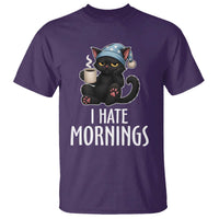 Funny I Hate Mornings T Shirt Cute Lazy Cat Drink Coffee - Wonder Print Shop