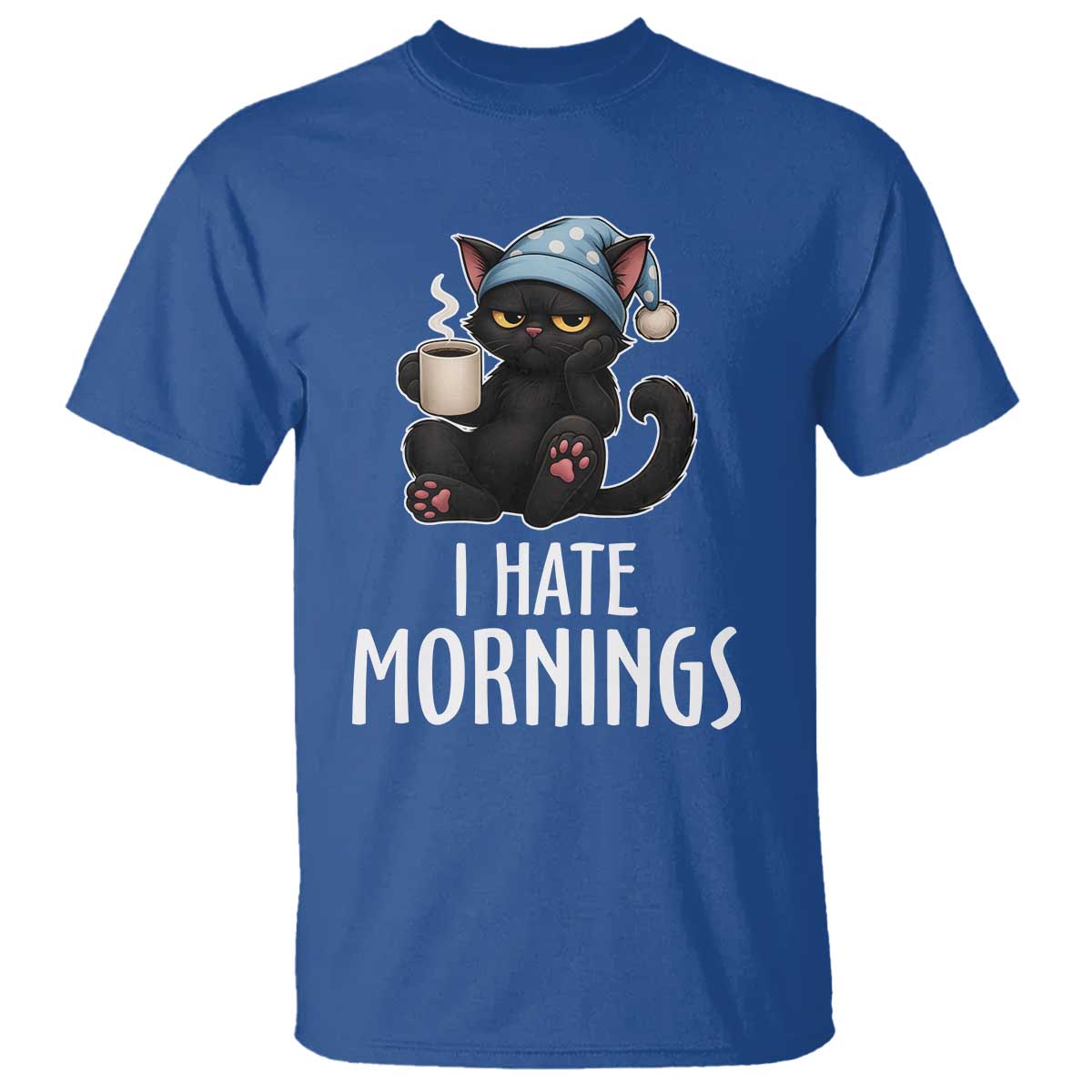 Funny I Hate Mornings T Shirt Cute Lazy Cat Drink Coffee - Wonder Print Shop