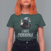 Funny I Hate Mornings T Shirt For Women Cute Lazy Cat Drink Coffee - Wonder Print Shop