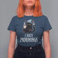 Funny I Hate Mornings T Shirt For Women Cute Lazy Cat Drink Coffee - Wonder Print Shop