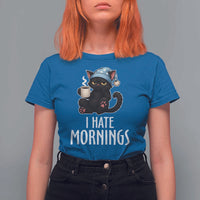 Funny I Hate Mornings T Shirt For Women Cute Lazy Cat Drink Coffee - Wonder Print Shop