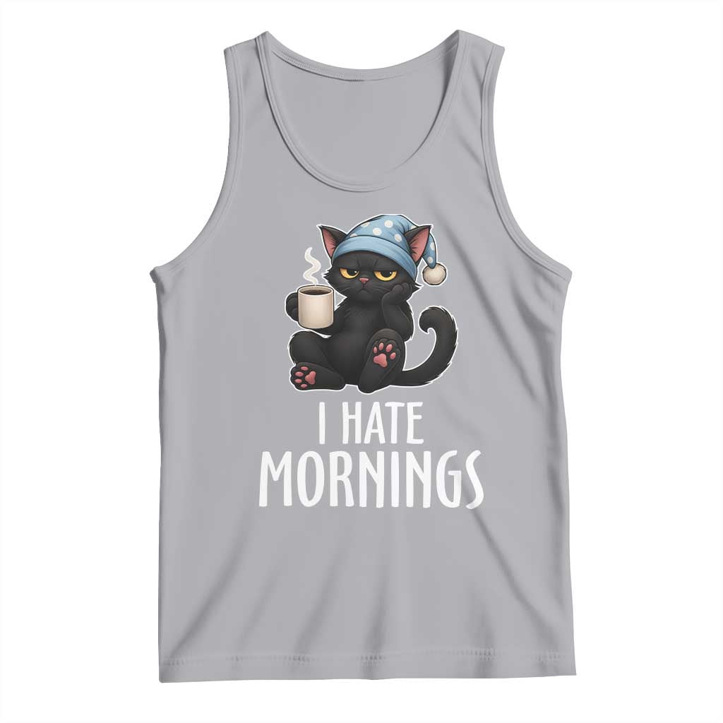 Funny I Hate Mornings Tank Top Cute Lazy Cat Drink Coffee - Wonder Print Shop