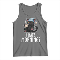 Funny I Hate Mornings Tank Top Cute Lazy Cat Drink Coffee - Wonder Print Shop