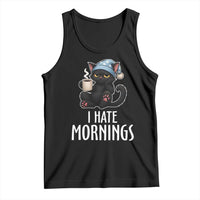 Funny I Hate Mornings Tank Top Cute Lazy Cat Drink Coffee - Wonder Print Shop
