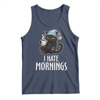 Funny I Hate Mornings Tank Top Cute Lazy Cat Drink Coffee - Wonder Print Shop
