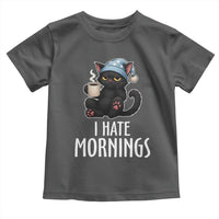 Funny I Hate Mornings Toddler T Shirt Cute Lazy Cat Drink Coffee - Wonder Print Shop