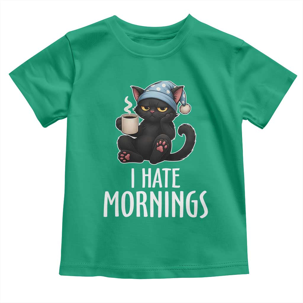 Funny I Hate Mornings Toddler T Shirt Cute Lazy Cat Drink Coffee - Wonder Print Shop