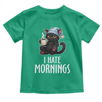 Funny I Hate Mornings Toddler T Shirt Cute Lazy Cat Drink Coffee - Wonder Print Shop