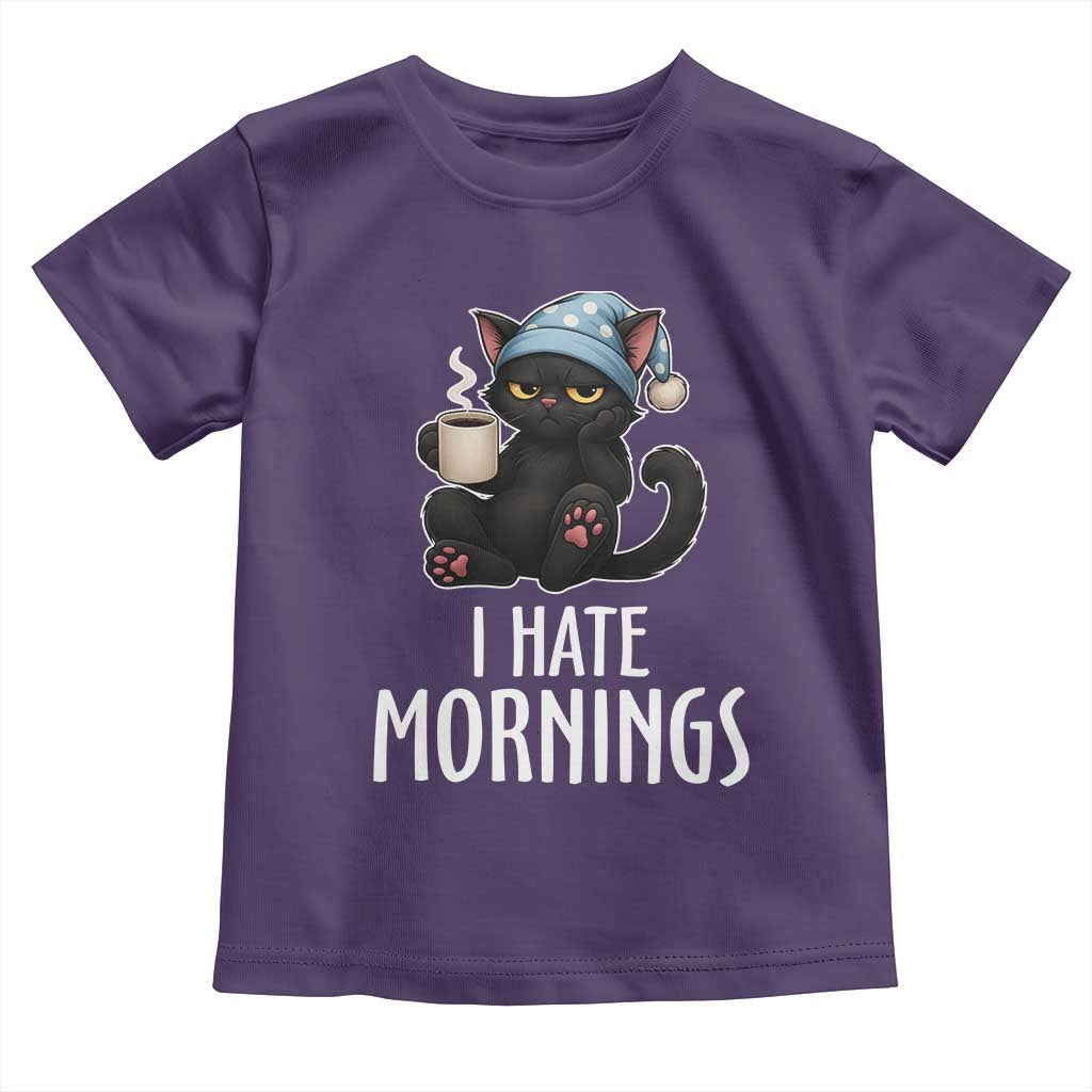 Funny I Hate Mornings Toddler T Shirt Cute Lazy Cat Drink Coffee - Wonder Print Shop