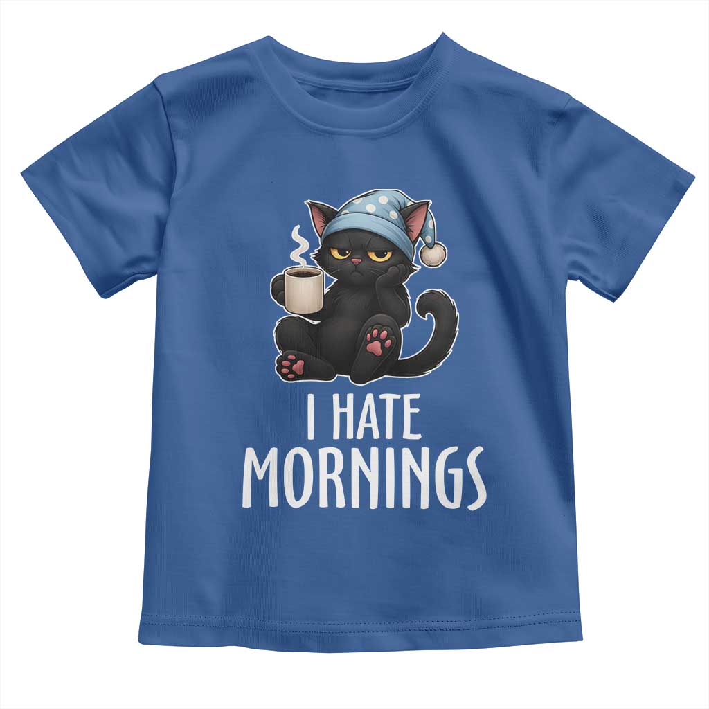 Funny I Hate Mornings Toddler T Shirt Cute Lazy Cat Drink Coffee - Wonder Print Shop